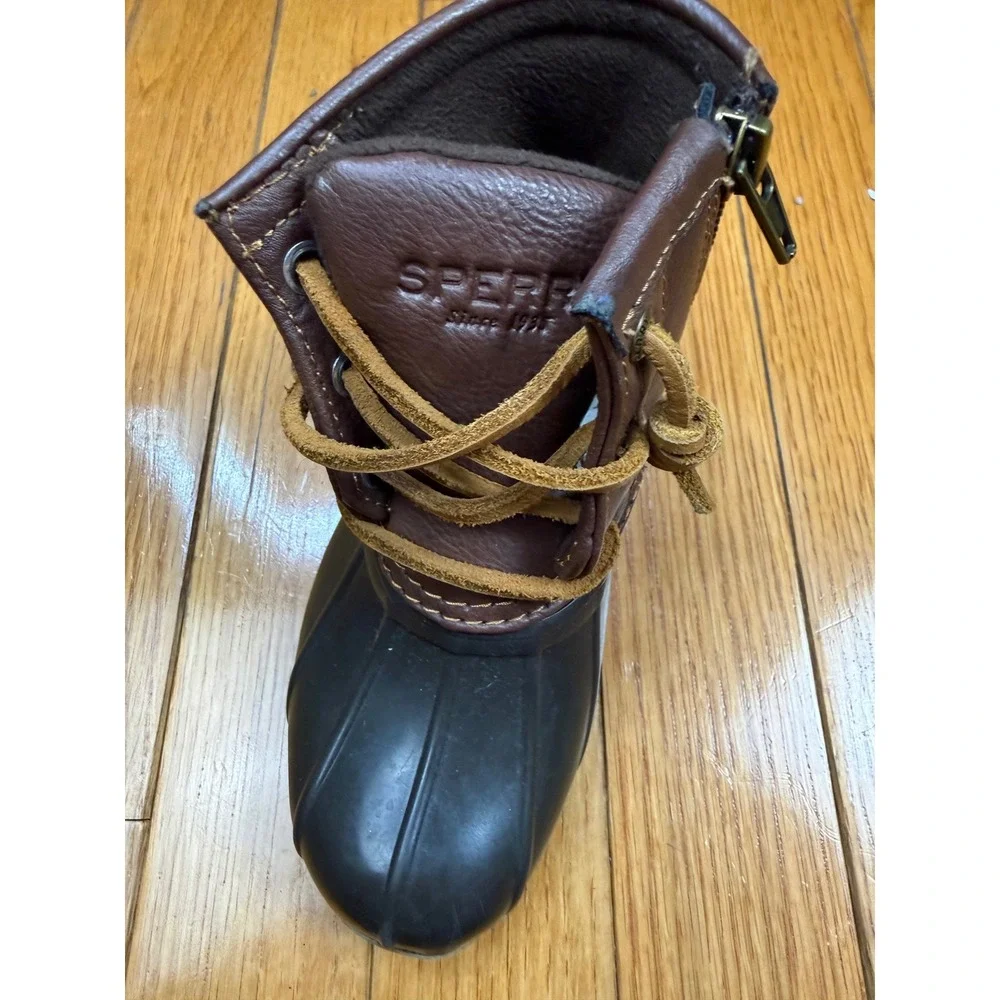 Sperry Saltwater Duck Boots Girls 8M Brown‎ Black Side Zip CG55362A